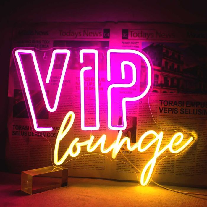 Panou Neon LED „VIP lounge” roz/fucsia si galben cald, 40x30cm Temark®