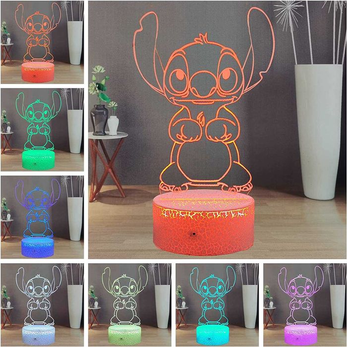 3D лампа, аниме Stitch, USB, дистанционно,16 цвята, 2 бр. 3Д