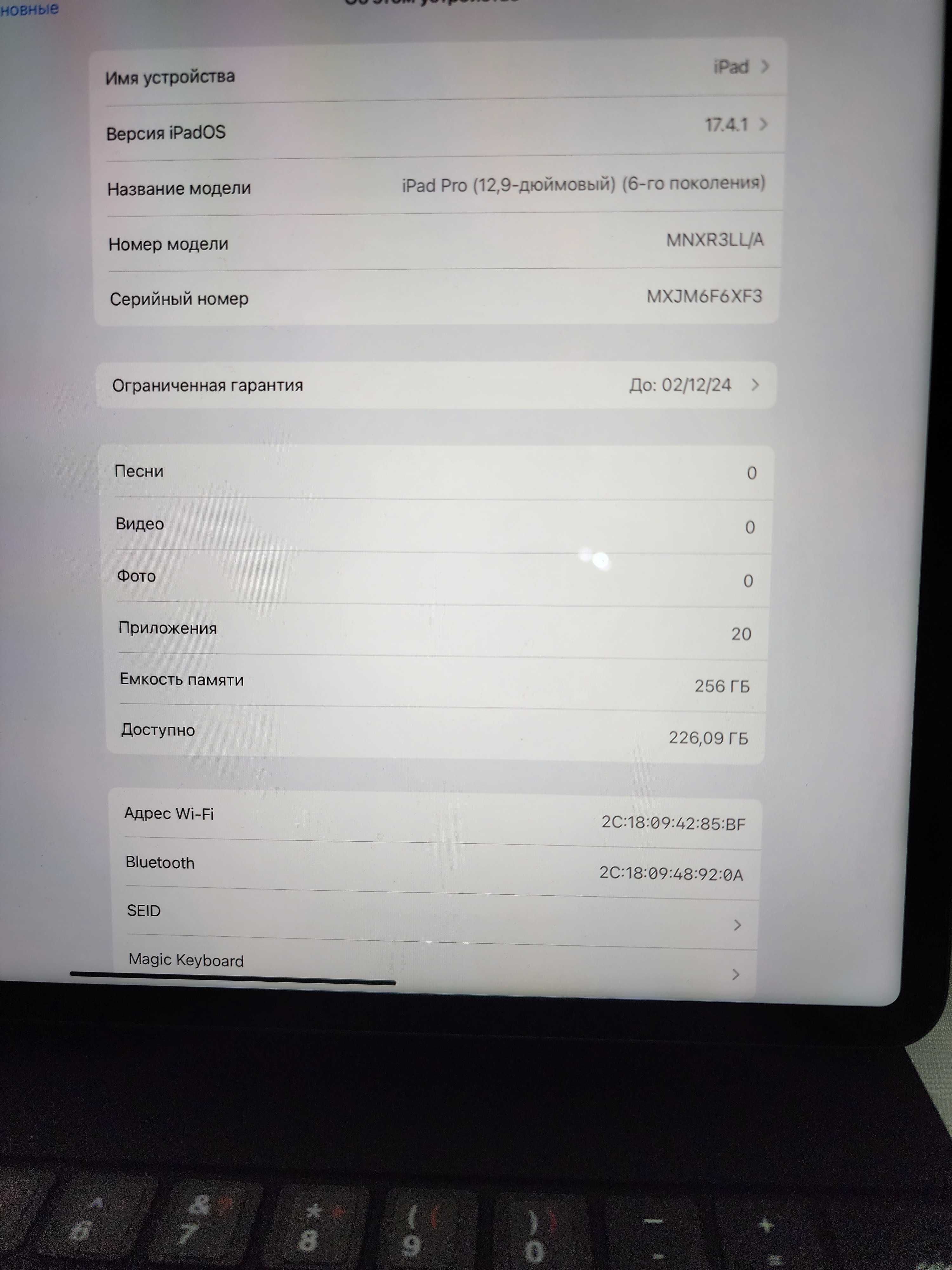 Ipad-12.9-256 gb + magic key