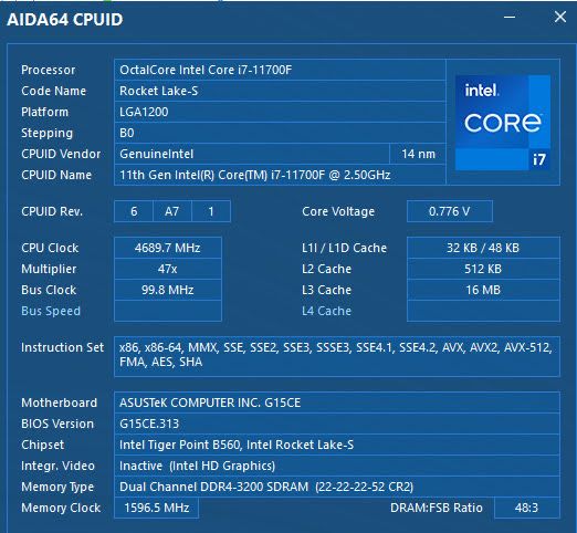Asus Rog Strix PC G15CE, i7-11700F, RAM16GB, 3800RTX 10GB, disk 1TB