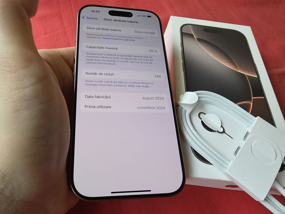-Iphone 16Pro, ca Nou, 256Gb, 8Ram, Desert Titanium, bat: 95%-349 cicl