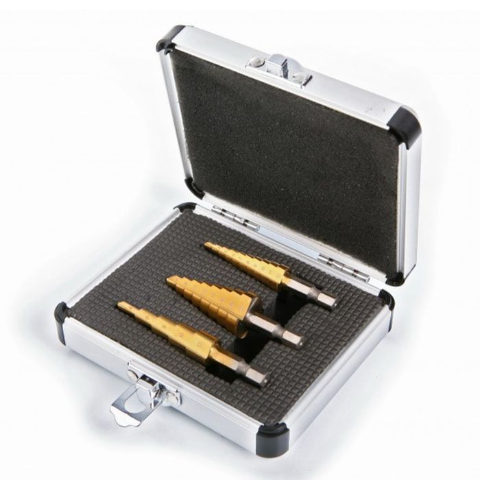 Set de 3 burghie foraj hss in trepte cu prindere hexagonala