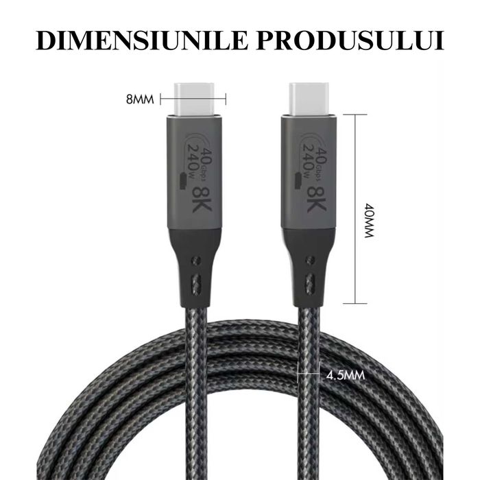 Cablu date USB cu Incarcare Rapida, 1,8 m, USB-C la USB-C, 8K 60Hz