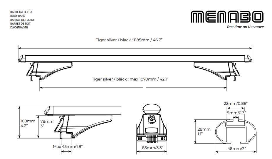 Напречни греди MENABO TIGER  за автомобили с интегрирани  релси