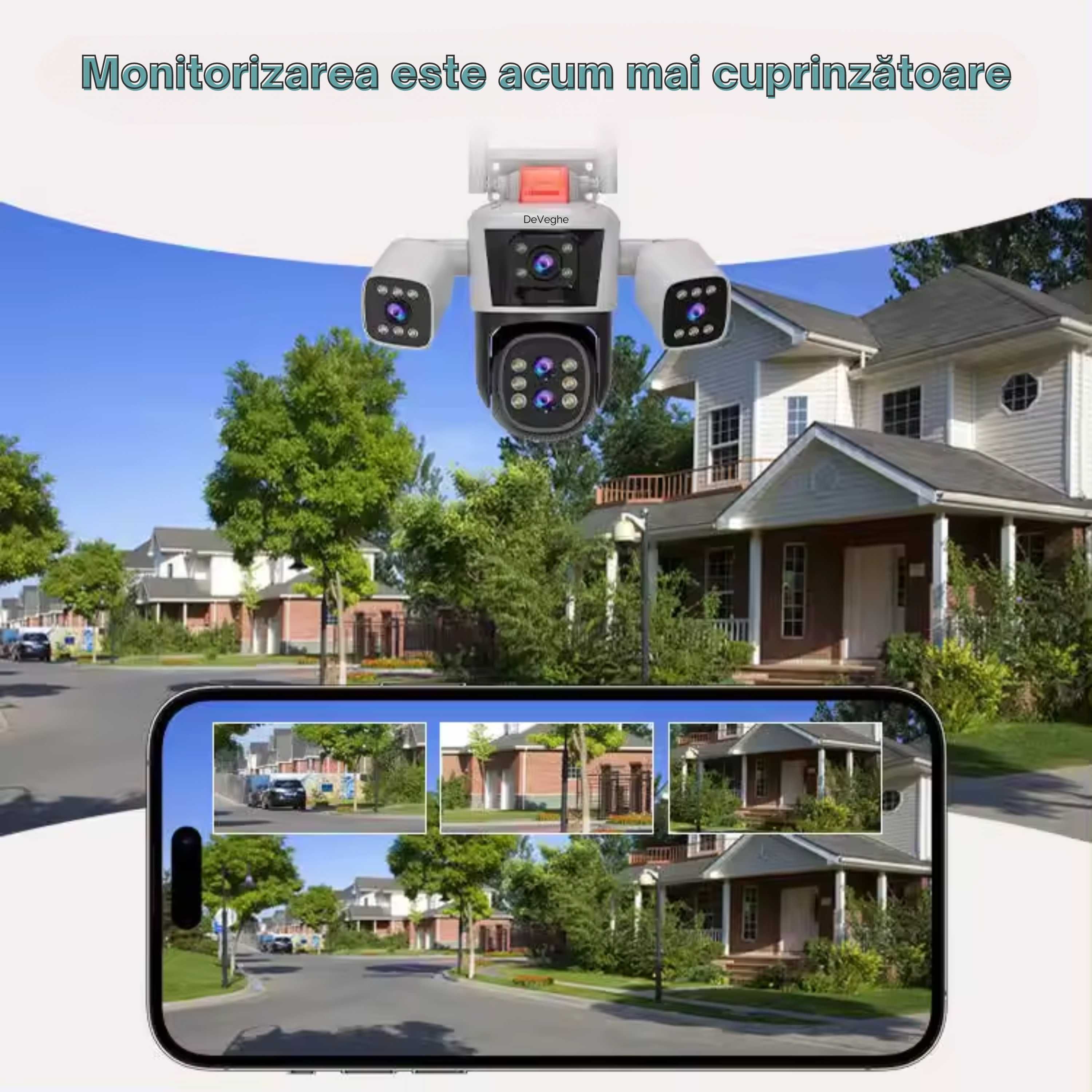 Camera supraveghere tripla WiFi DeVeghe 16 MP, 4K, Ultra HD, Zoom 10x