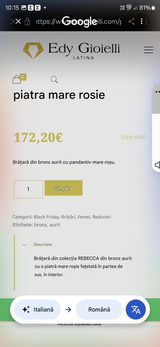 Brățară damă bronz aurit