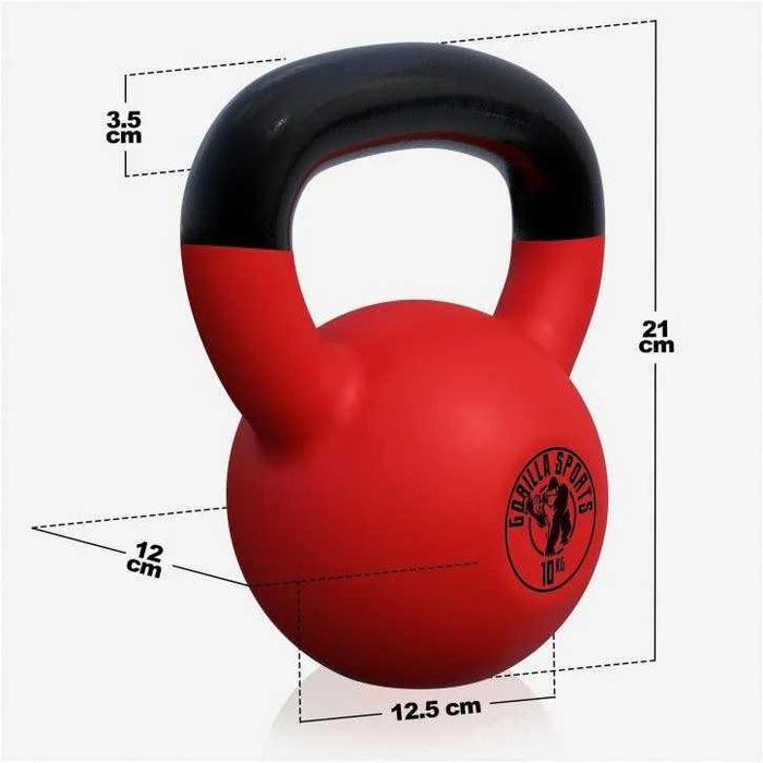 Kettlebell din fontă cu înveliș de cauciuc 10 KG Gorilla Sports