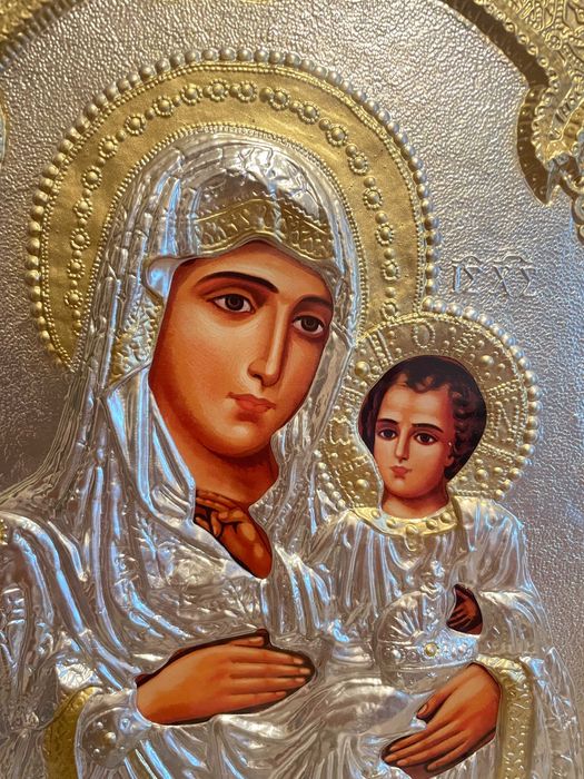 icoana  argintata icoana veche maica domnului dinm 30x40 icoana veche