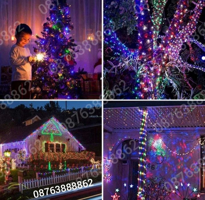 Многоцветни Коледни Лампички 10м. за Елха с Блутуут и Дистанционно