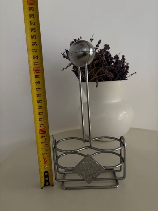 Suport vintage aluminiu pentru sosuri Tabasco, prindere pentru masă