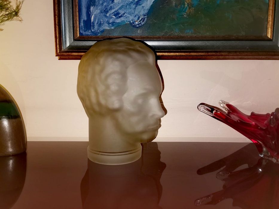 Фигура глава бюст стъклен декор поставка стойка за слушалки 50те год.