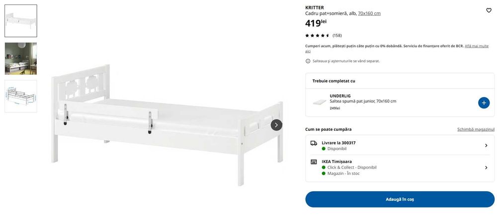 Pat ikea cu somiera si saltea