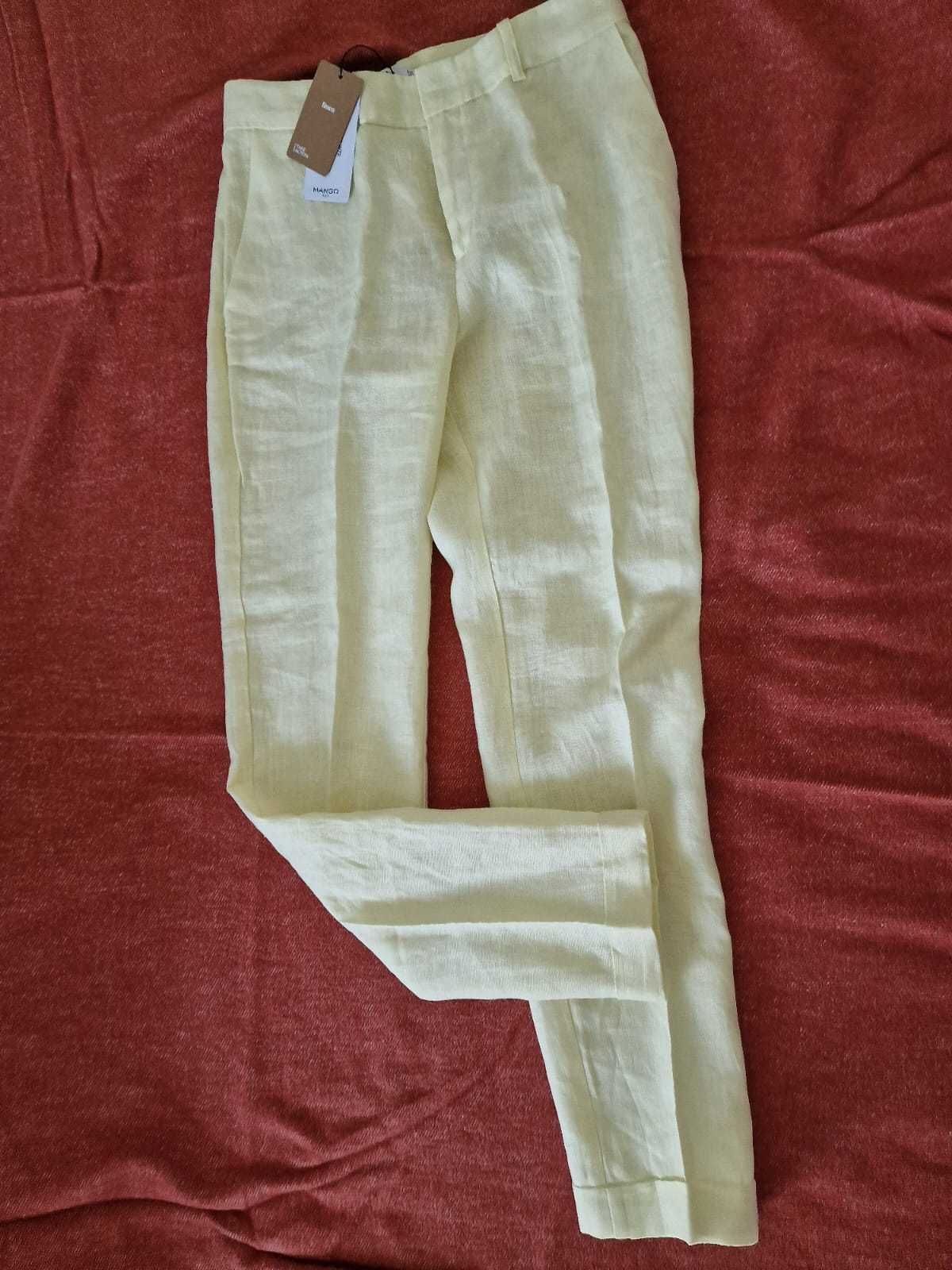 Pantaloni conici din in MANGO, noi, cu eticheta