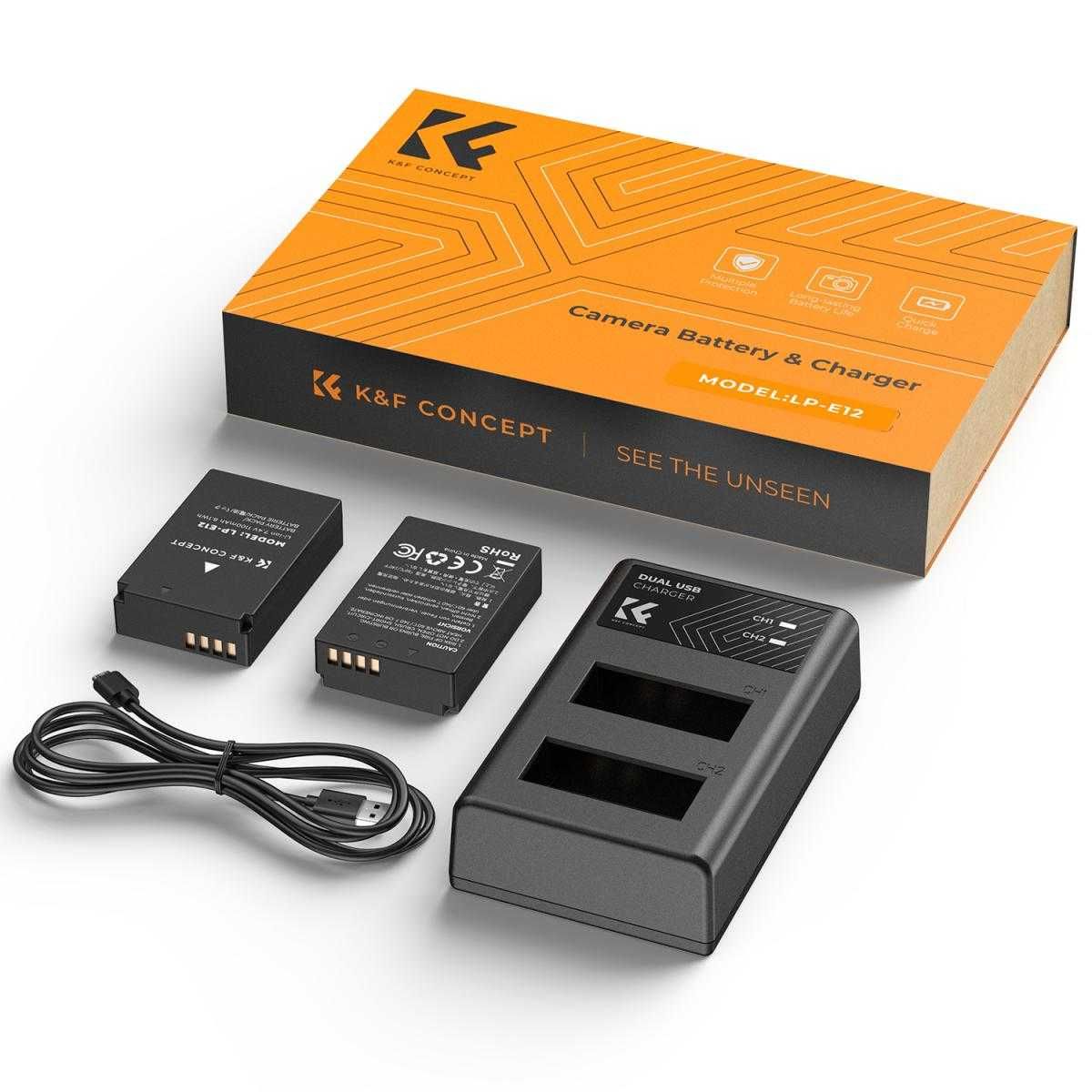 Комплект 2 батерии LP-E12 + зарядно K&F Concept