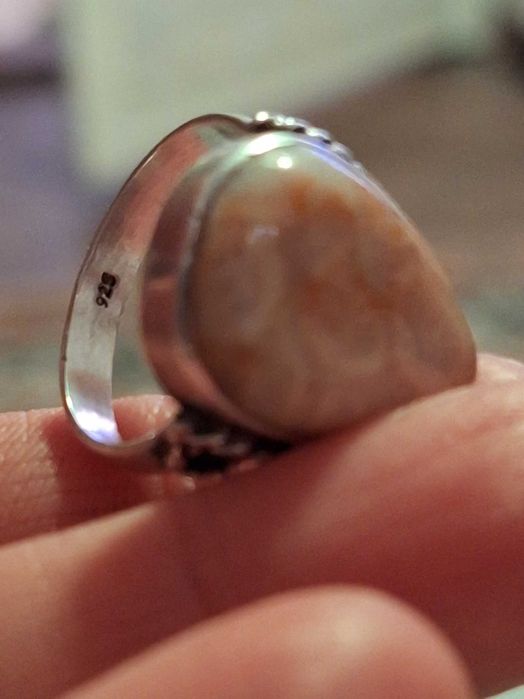 Inel argint 925,vintage,cu coral fosil,nr 7.