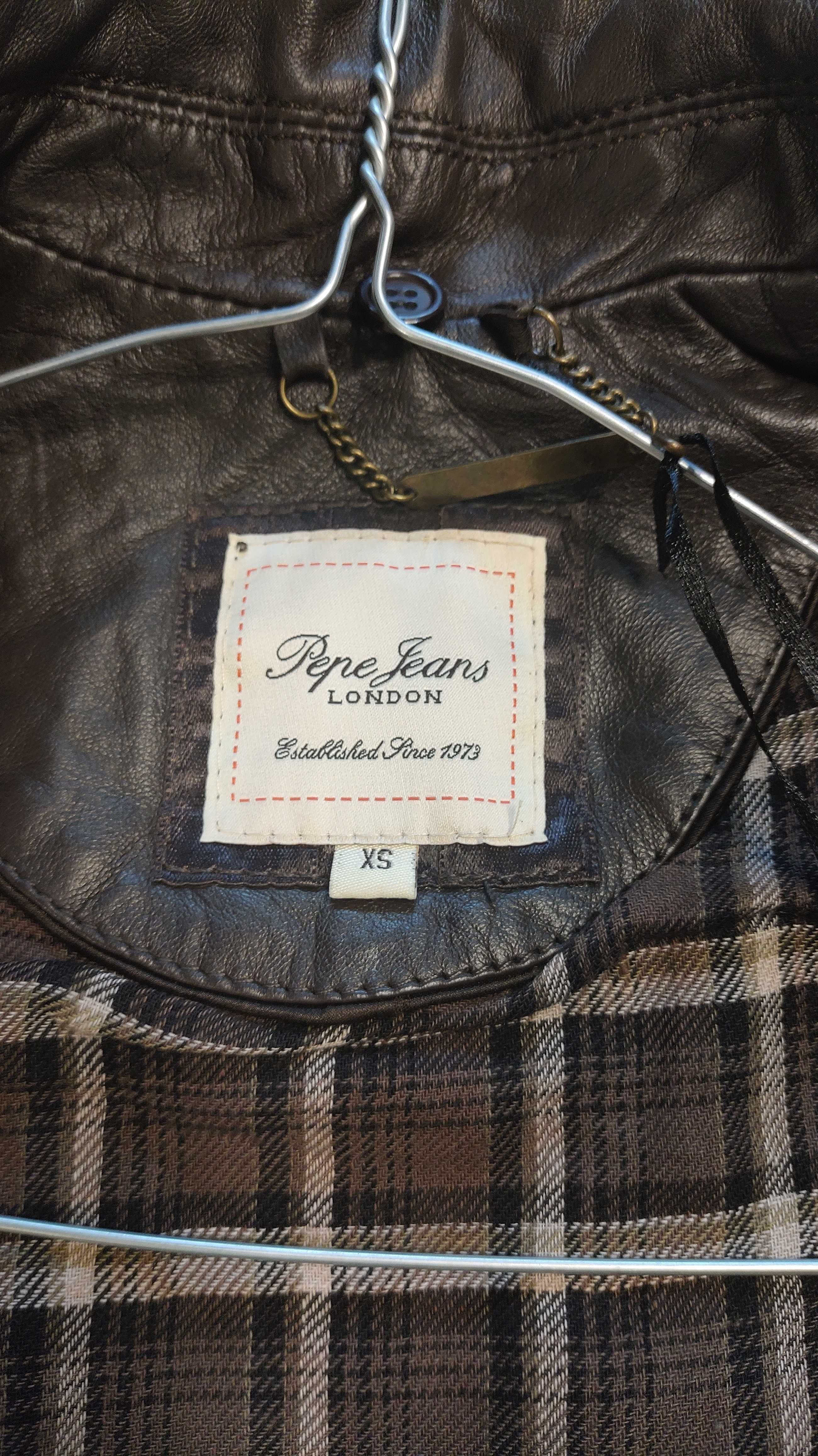 Кожено яке Pepe Jeans, естествена кожа, XS