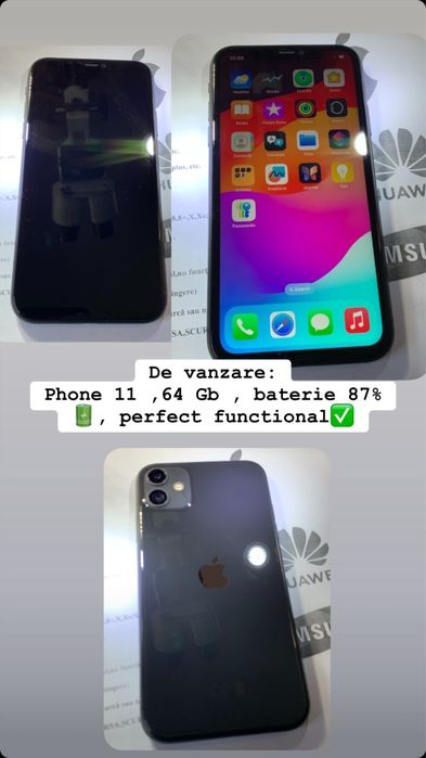 IPhone 11, 64 Gb, batetie 100 sanatate, perfect functional . Bistrita