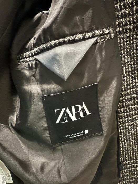Palton pardesiu Zara men poliester gri carouri