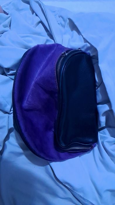 Сумка маленькая кожаная фиолетовый мех