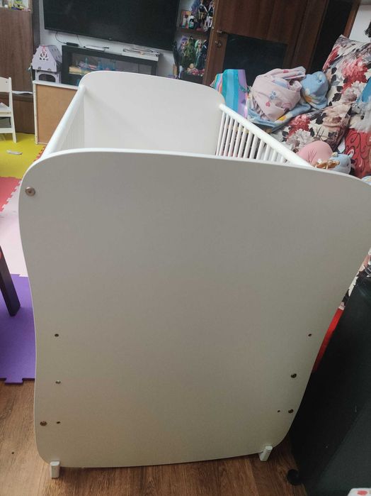 Pătuț de bebeluș alb lemn masiv