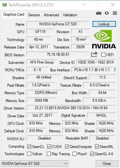 Placa video XFX Nvidia GT520 2Gb DDR3