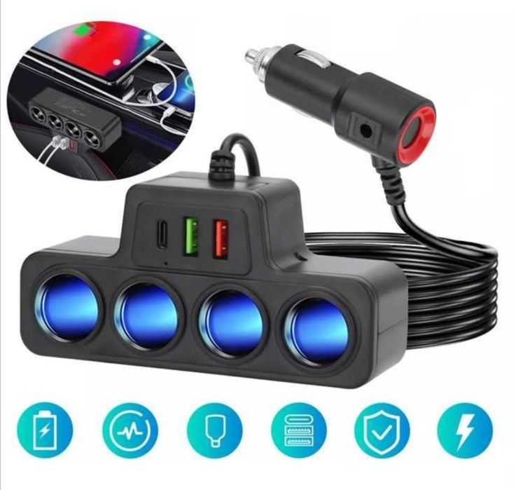 Разклонител за запалка 3в1 с 4 Гнезда - 12/24V