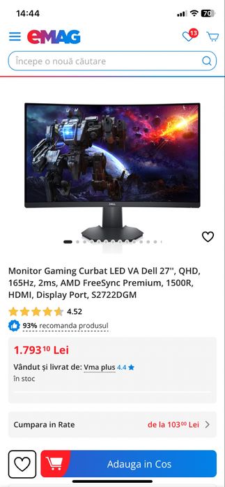 Monitor gaming,curbat,led,DEL27