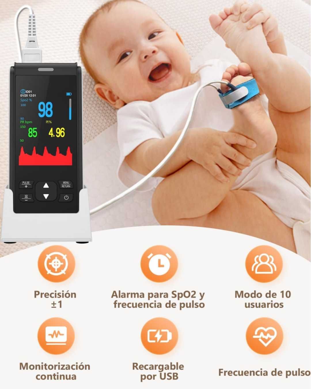 Пулсоксиметър HealthTree за бебета кислороден монитор