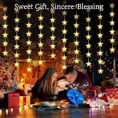 Нови 6 броя Коледни LED светлини звезди 8 режима таймер топла светлина