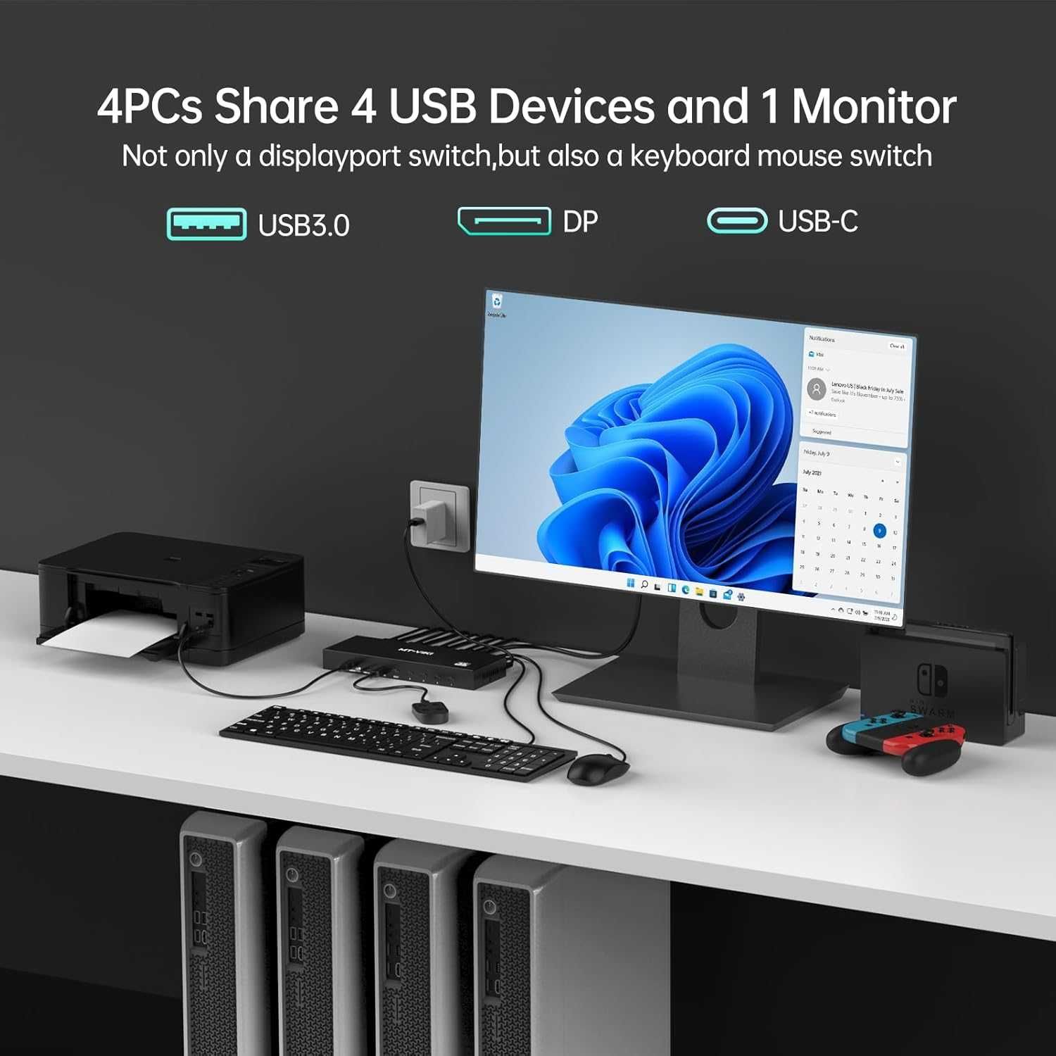 MT-VIKI 8K Displayport KVM суич 4 входа 1 изход DP1.4, 4 USB 3.0 порта