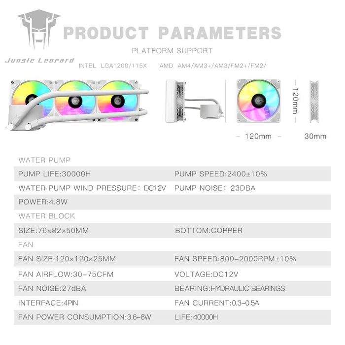 Jungle Leopard TK1 ARGB Cooler CPU AIO ARGB PWM 800-2000RPM,Intel AMD