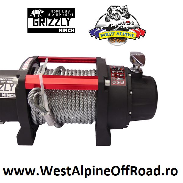 Troliu auto Grizzly Winch 8500lbs cu cablu de otel (Forta: 3.855kg)