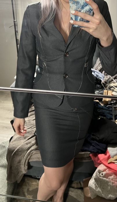 Costum elegant gri Lady Lux