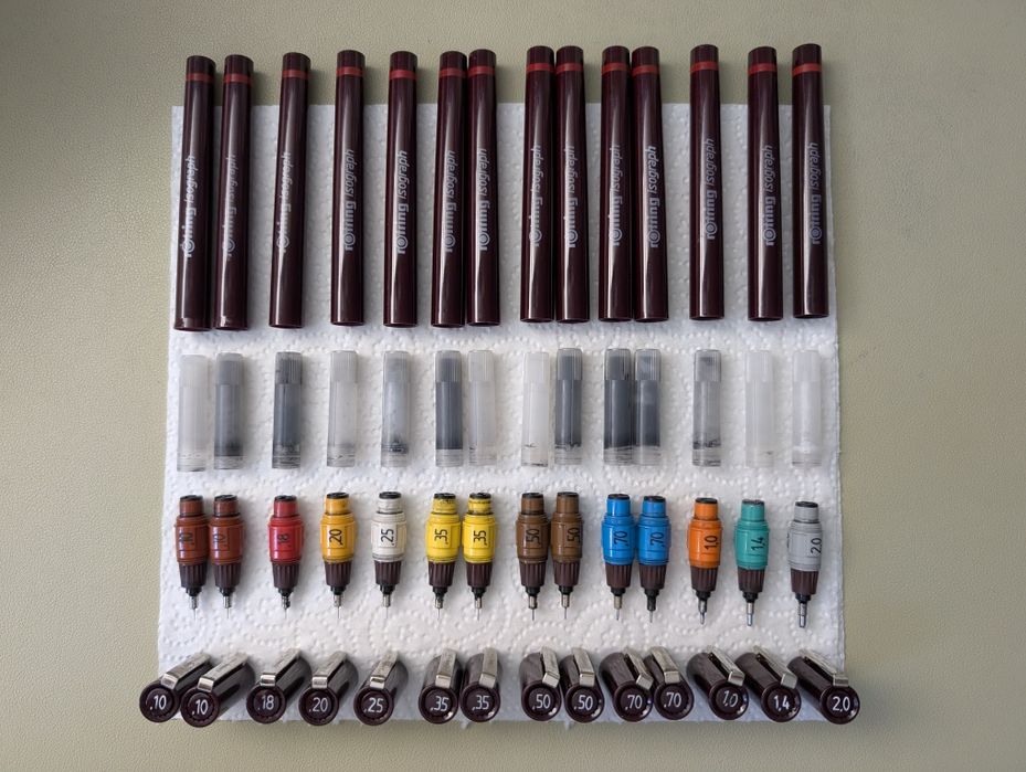 Set Rotring isograph tragator tus/stilou tehnic - diverse marimi (0.10