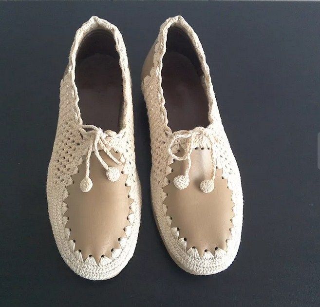 Pantofi croșetați manual cu piele naturală - mărimea 36