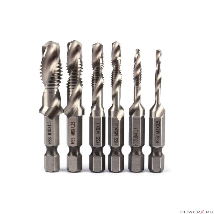 Set burghe pentru filetare, 6 piese, M3, M4, M5, M6, M8, M10, Silver