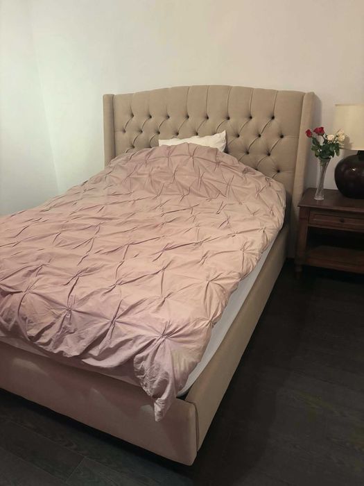 Pat tapițat premium bej 160x200 cm – fără saltea