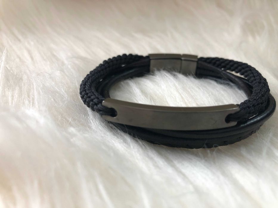 Bratara Piele + Inox Fossil Calitate