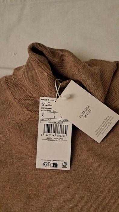 Pulover subtire Mango, culoarea camel, din cașmir si vâscoză