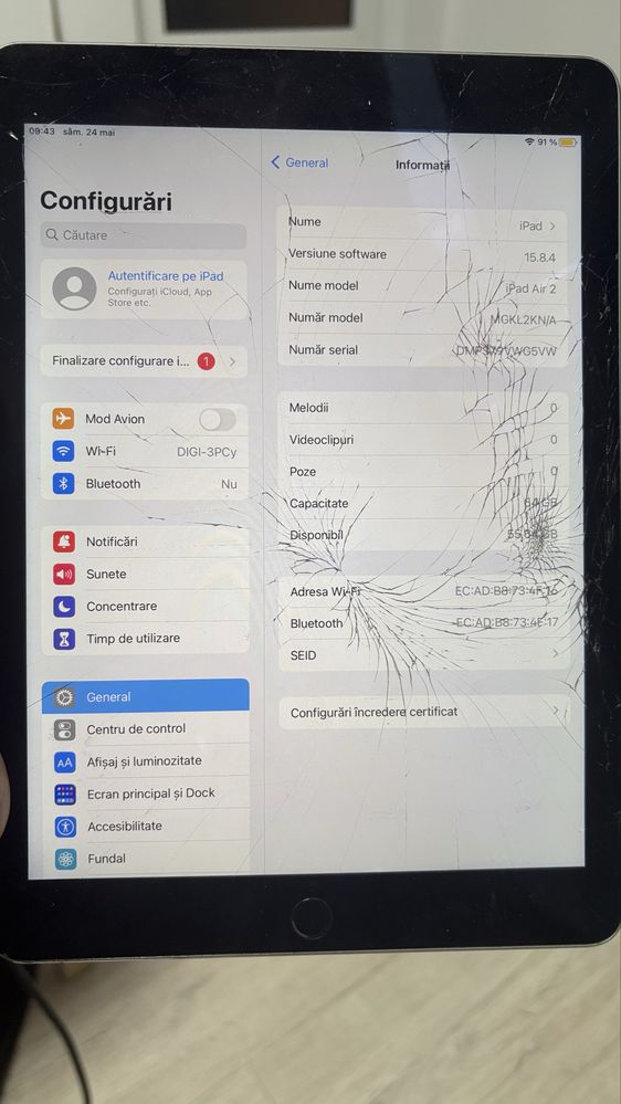 iPad Air 2 A1566 Neverlock 64GB-Amprenta OK-Display Spart Functional-