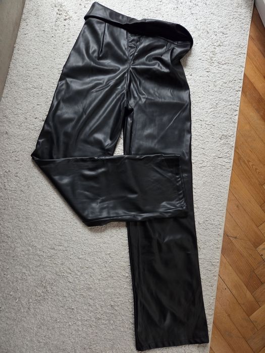 Черен кожен панталон,ватиран