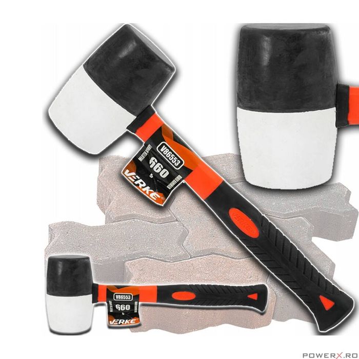 Ciocan din cauciuc cu maner din lemn, cap rotund 1100 g, Verke