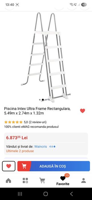 Piscina Intex dreptunghiulara(5,49 m ×2,74 m×1.32 m)