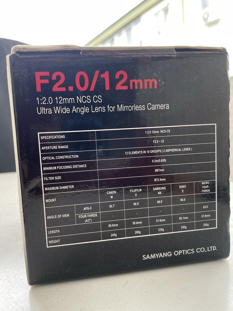 Obiectiv Samyang 12mm F/2.0 NCS  CS Montura SONY E