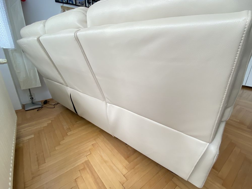 Canapea din piele ecologică cu 3 locuri, 2 reclinere
