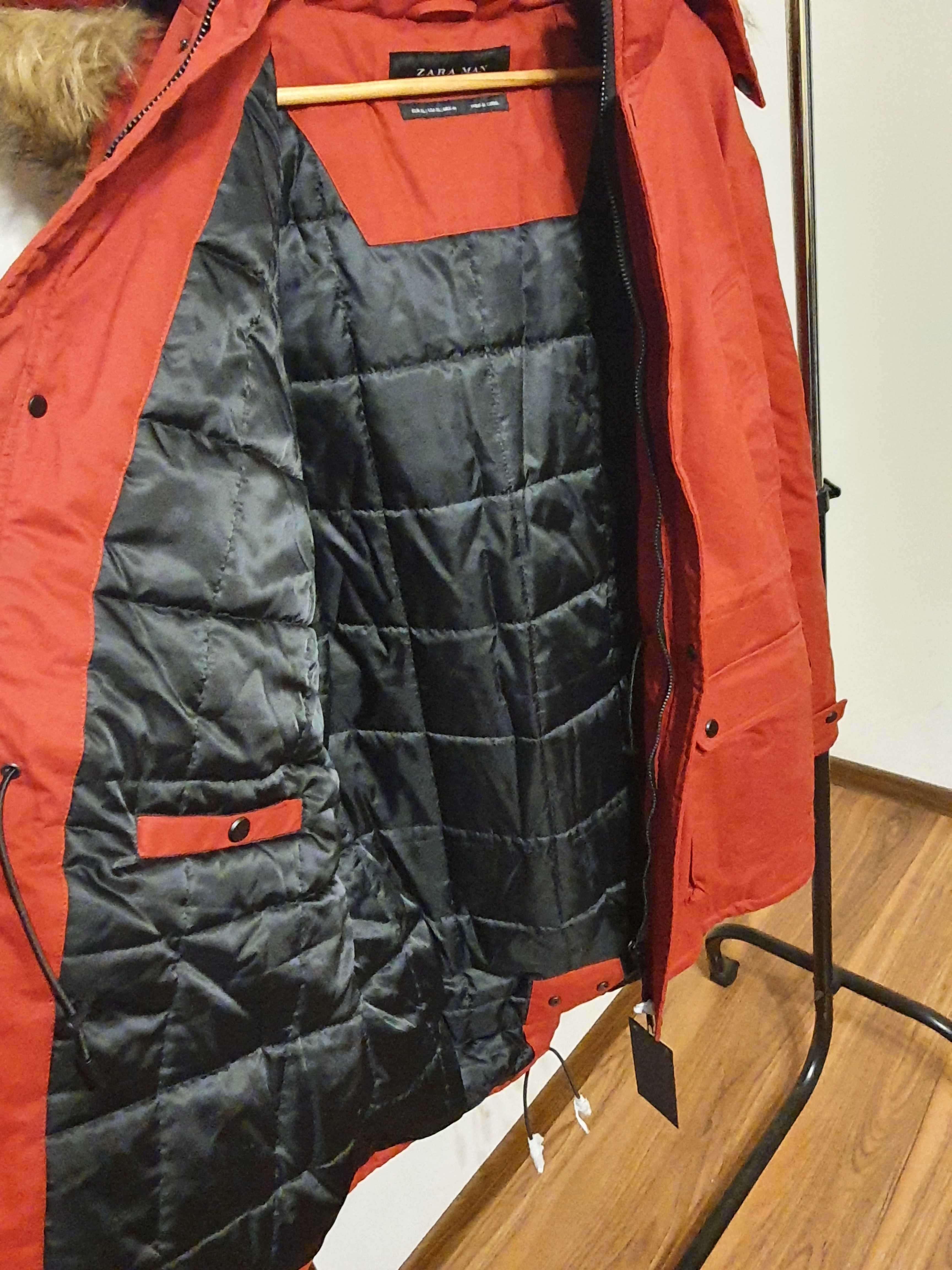 Parka /Geaca barbati Zara matlasata cu gluga mar XL - NOUA rosie