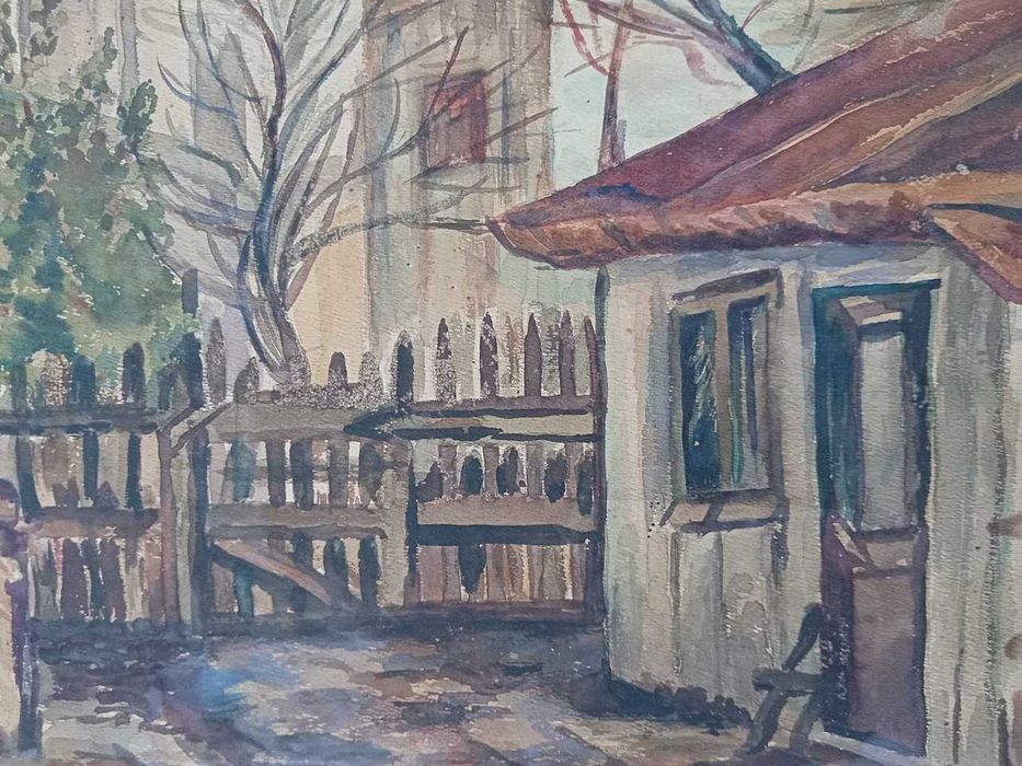 Tablou vechi - peisaj urban vechi - semnat St. Popescu