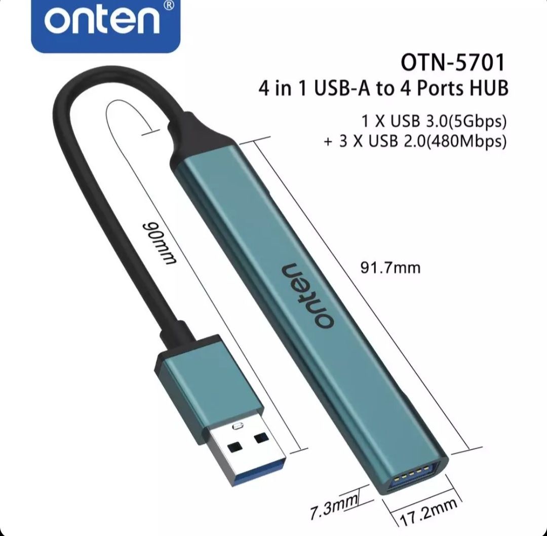 ONTEN 5701 4-портовый USB-концентратор USB-разветвитель из алюминиевог