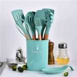 Set 12 Ustensile Bucatarie Silicon cu Maner Lemn, Ergonomic