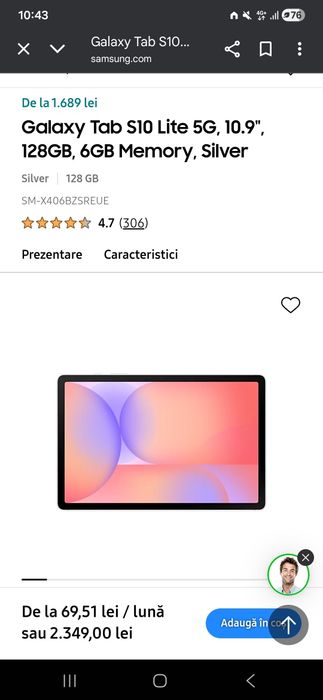 Tab S10 Lite, 10.9" 128GB (Wi-Fi + 5G) SIGILAT